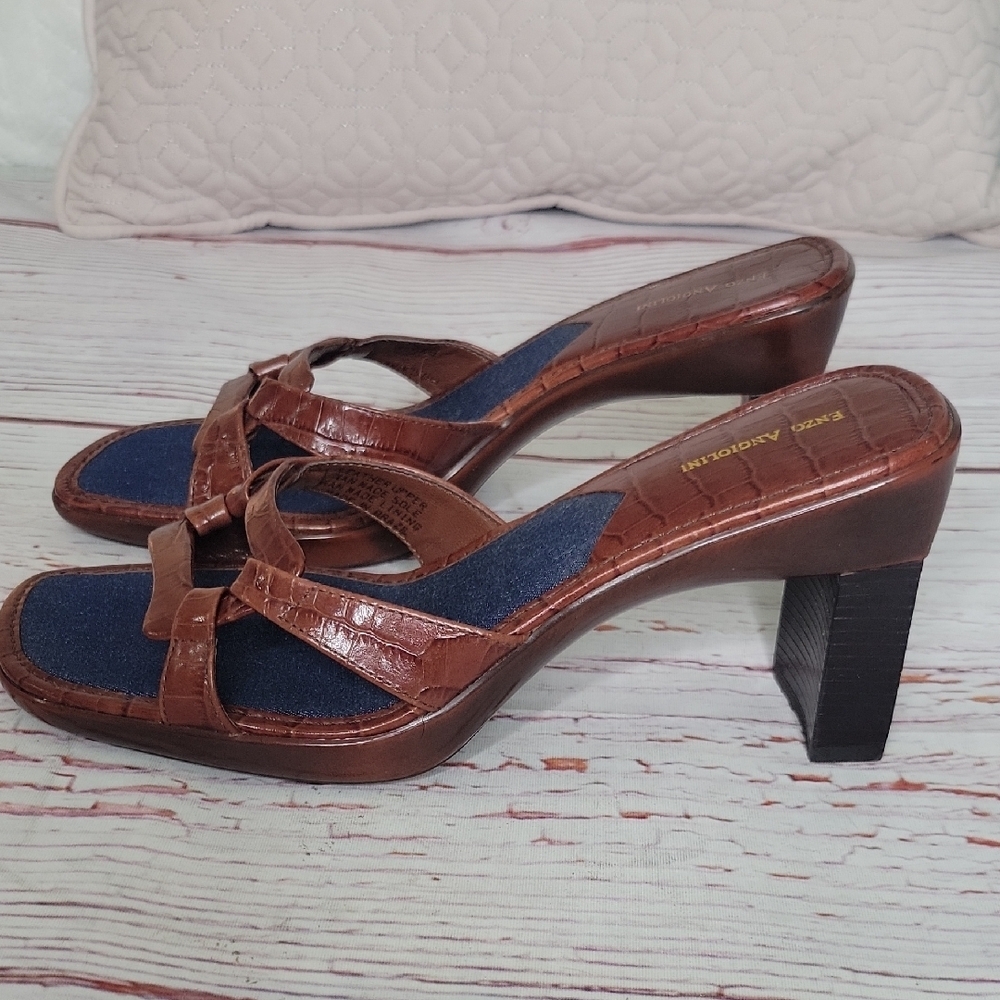 Enzo Angiolini Women’s Brown Leather Croc-Effect Heeled Sandals Size 8 - Picture 11 of 11